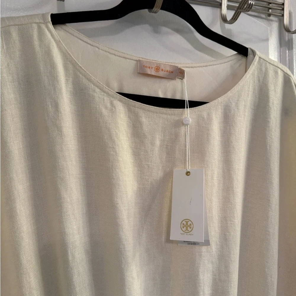 Tory Burch Drop-Waist Linen Dress XL New Ivory NEW WITH TAGS